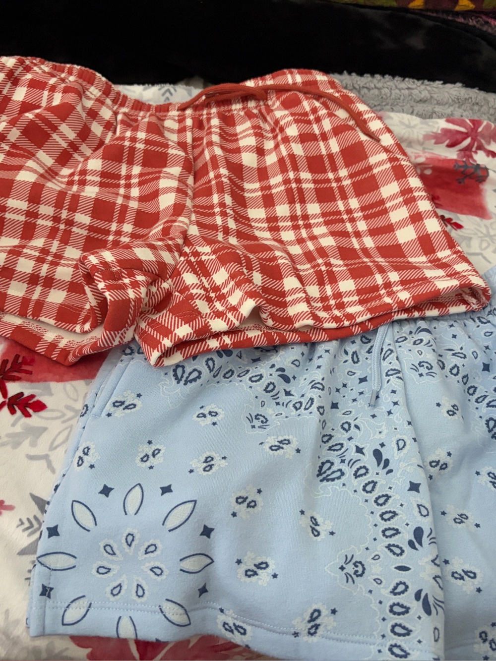 LG Women's Athletic Shorts - Red Plaid & Light Blue Bandana Print Brand new